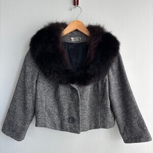 Vintage Joseph Magnin Wool Tweed Jacket 1960s / 70s Fur Collar Mid Century